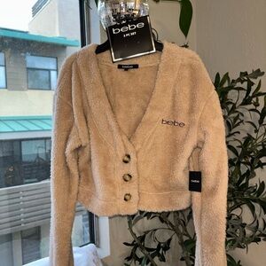 Bebe Beige Teddy Jacket with Button Detail